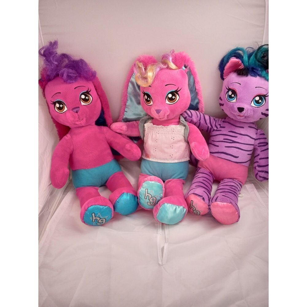 3 - Build A Bear - Honey Girls - Teegan Purple Zebra Print Plush - And More Lot